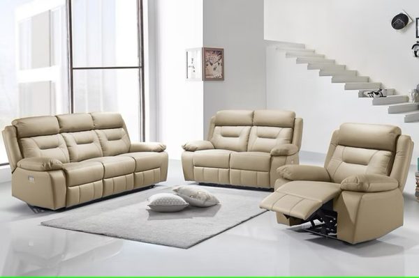 Burlington Genuine Leather Power Chair in Beige