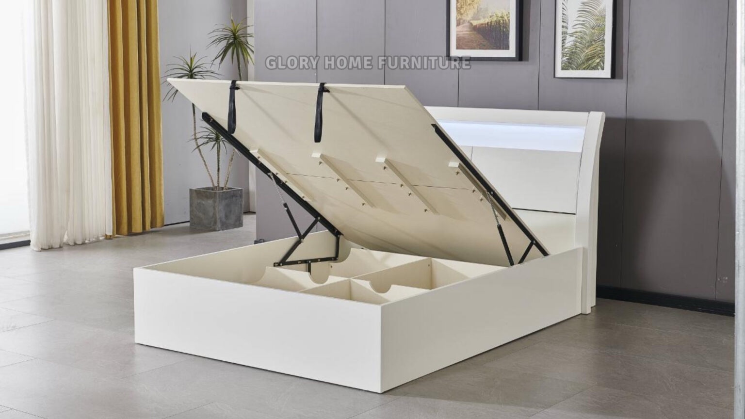 Cameron White Lacquer and Chrome Silver Trim, LED 8 Piece Queen Bedroom Set