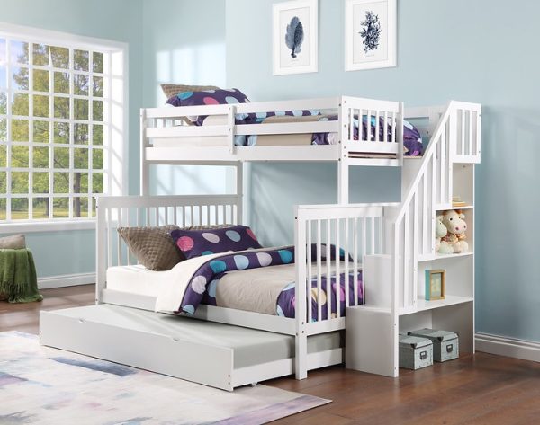 White Wooden Bunk Bed Drawers