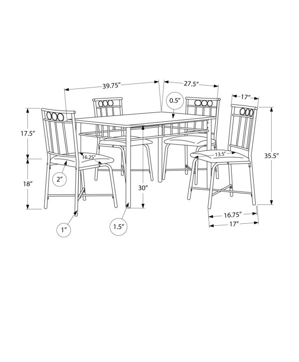DINING SET - 5PCS SET / WHITE MARBLE TOP / BLACK METAL