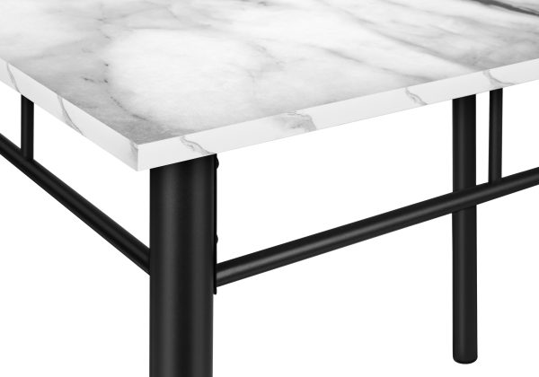 DINING SET - 5PCS SET / WHITE MARBLE TOP / BLACK METAL