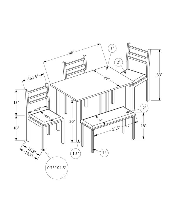 DINING SET - 5PCS SET / WHITE TOP / WHITE METAL