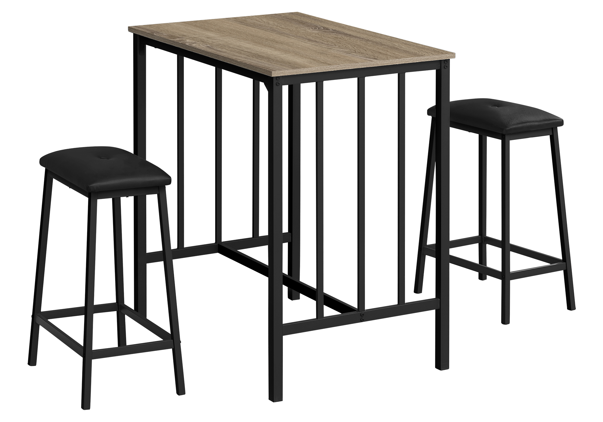DINING SET - 3PCS COUNTER HEIGHT DARK TAUPE / BLACK METAL