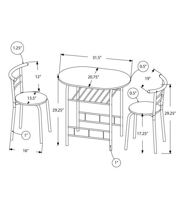 DINING SET - 3PCS SET / BLACK TOP / BLACK METAL