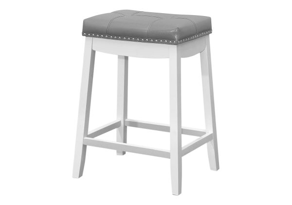 BARSTOOL - 2PCS / 24"H / GREY LEATHER-LOOK / WHITE