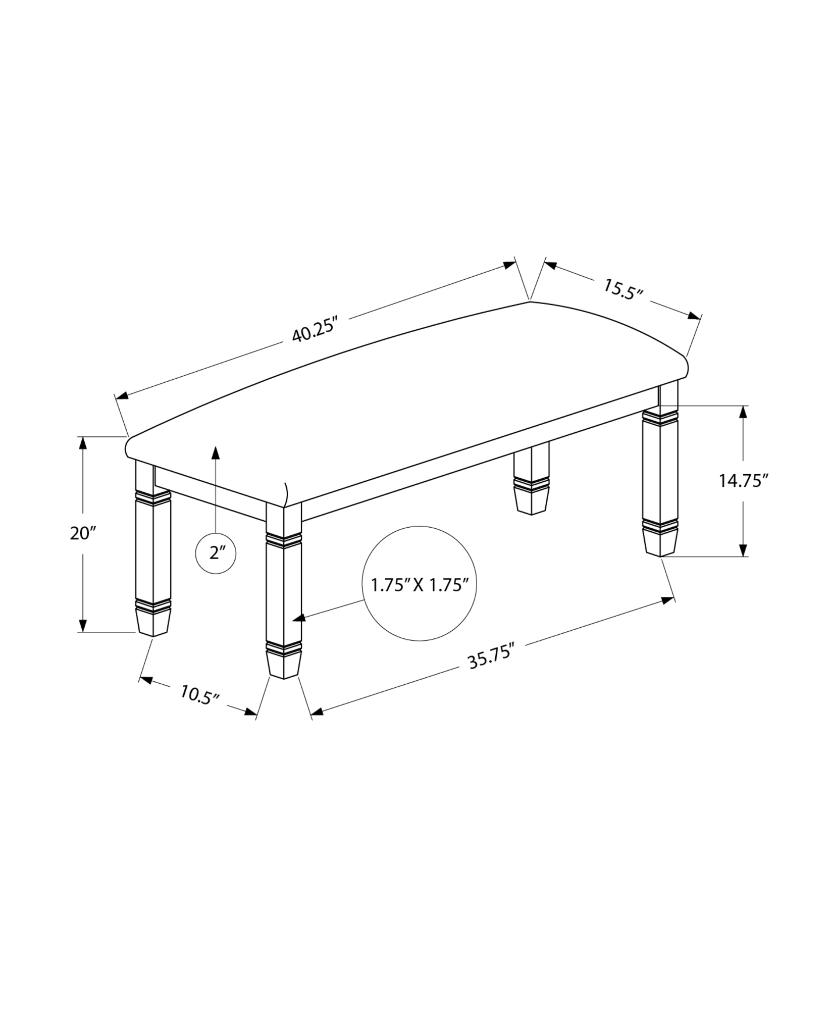 BENCH - 41"L / UPHOLSTERED BEIGE FABRIC