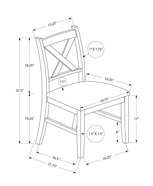 DINING CHAIR - 2PCS / 37"H ESPRESSO / BLACK PU SEAT
