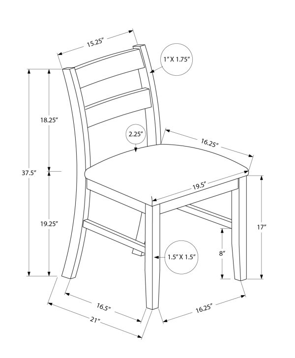 DINING CHAIR - 2PCS / 37"H BROWN WALNUT / BROWN FABRIC