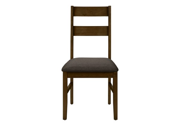 DINING CHAIR - 2PCS / 37"H BROWN WALNUT / BROWN FABRIC