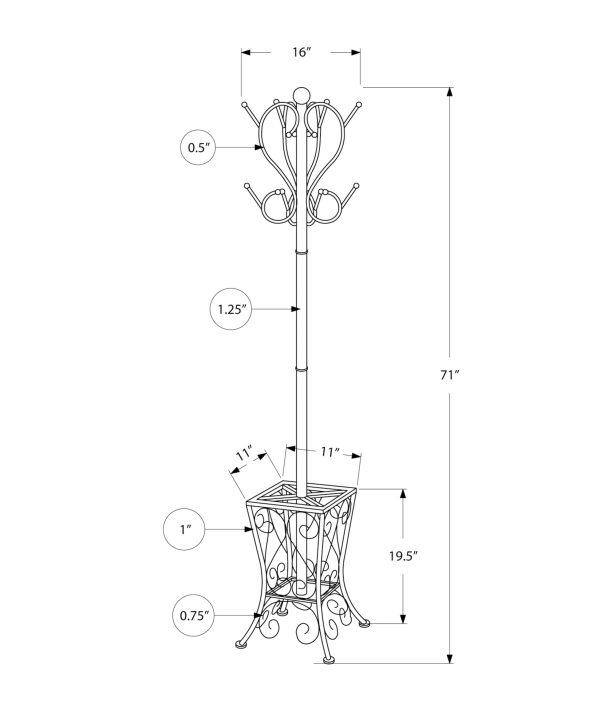 COAT RACK - 71"H / BLACK METAL WITH AN UMBRELLA HOLDER