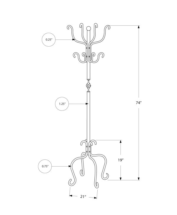 COAT RACK - 74"H / TRADITIONAL HAMMERED BLACK METAL