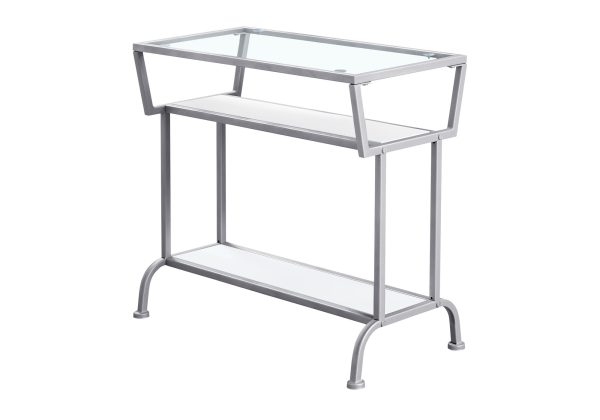 ACCENT TABLE - 22"H / WHITE / SILVER / TEMPERED GLASS
