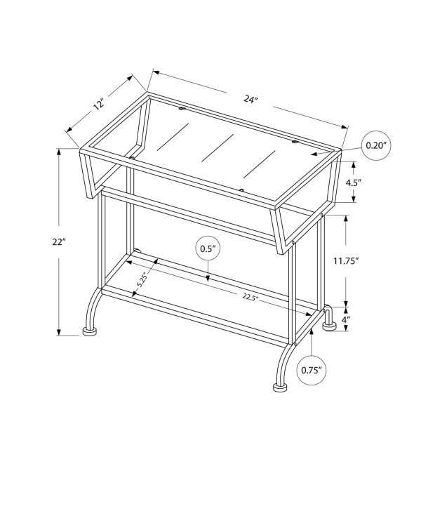 ACCENT TABLE - 22"H / WHITE / SILVER / TEMPERED GLASS
