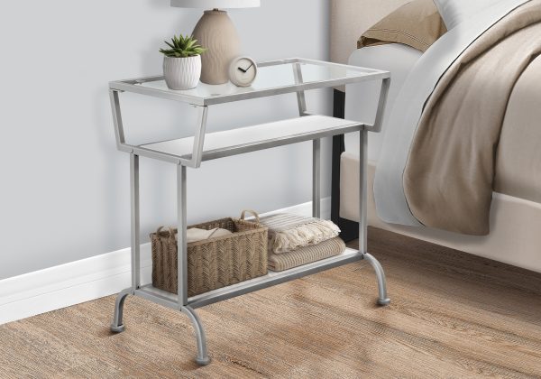 ACCENT TABLE - 22"H / WHITE / SILVER / TEMPERED GLASS