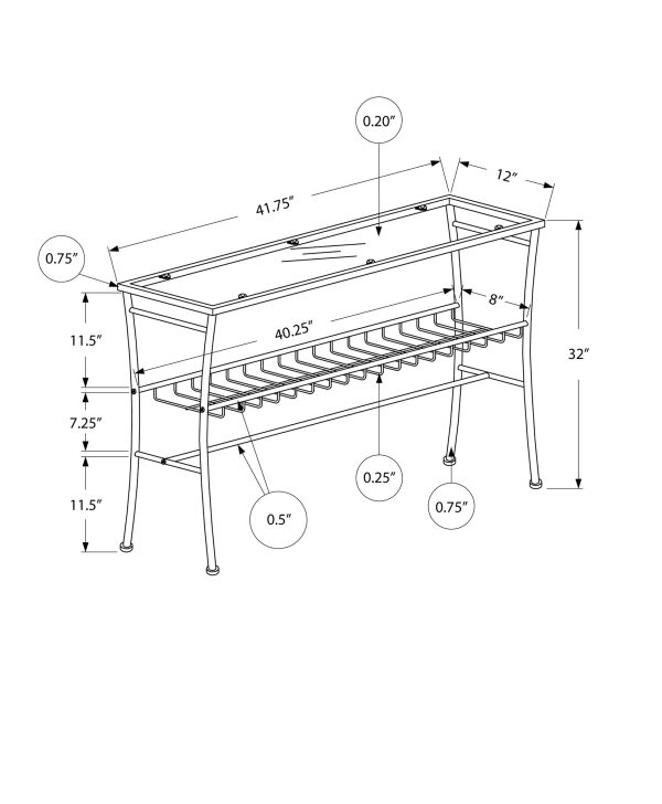 ACCENT TABLE - 42"L / SILVER /TEMPERED GLASS HALL CONSOLE