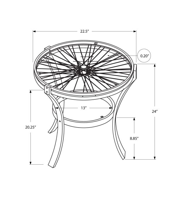 ACCENT TABLE - 22"DIA / BLACK WITH TEMPERED GLASS