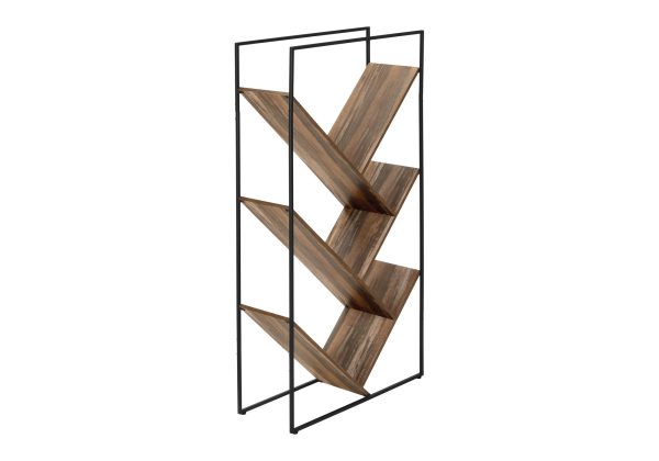 BOOKCASE - 60"H / BROWN RECLAIMED WOOD-LOOK / BLACK METAL