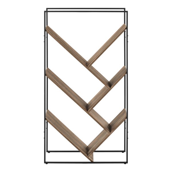 BOOKCASE - 60"H / BROWN RECLAIMED WOOD-LOOK / BLACK METAL