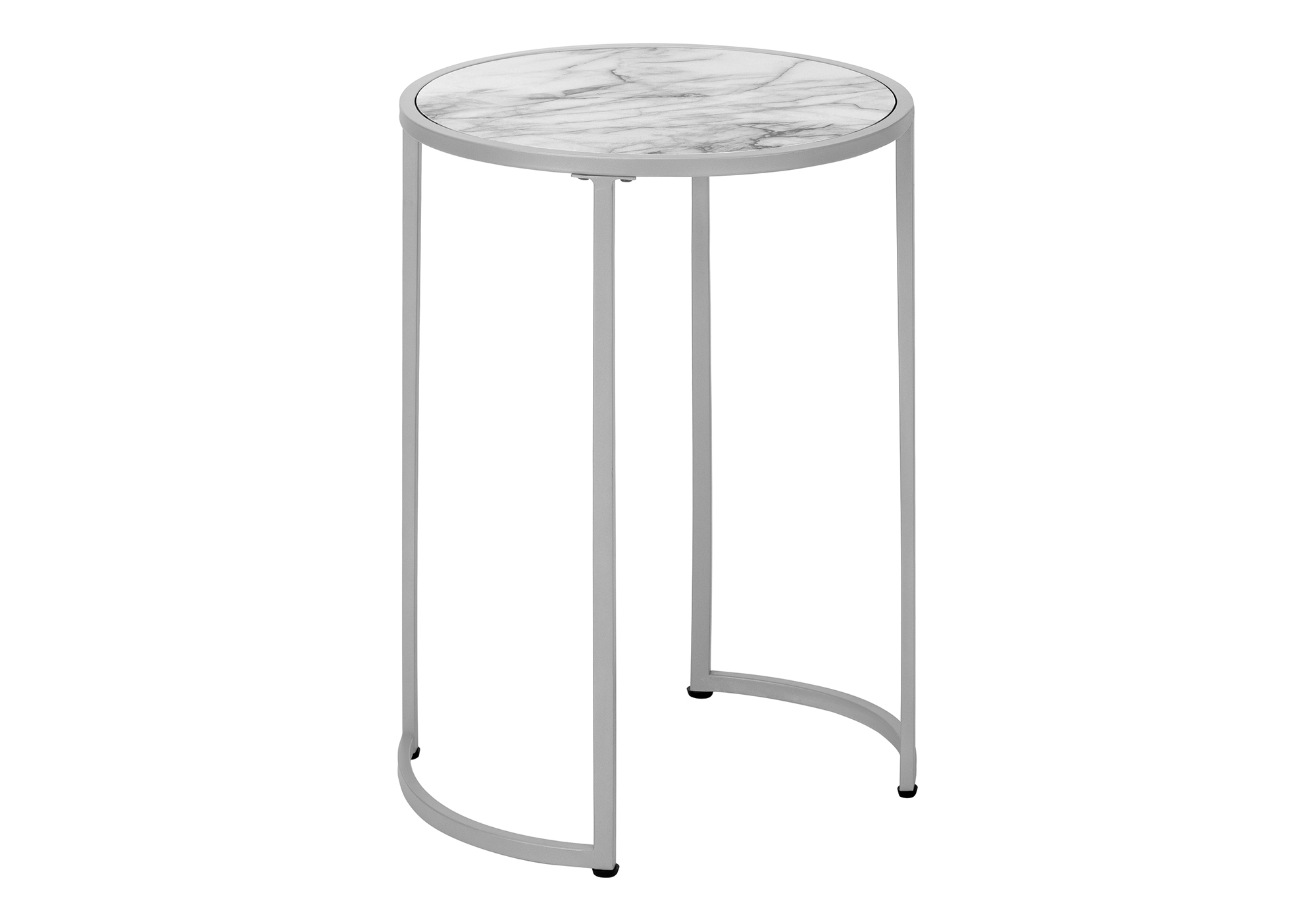 ACCENT TABLE - 24"H / WHITE MARBLE-LOOK / SILVER METAL