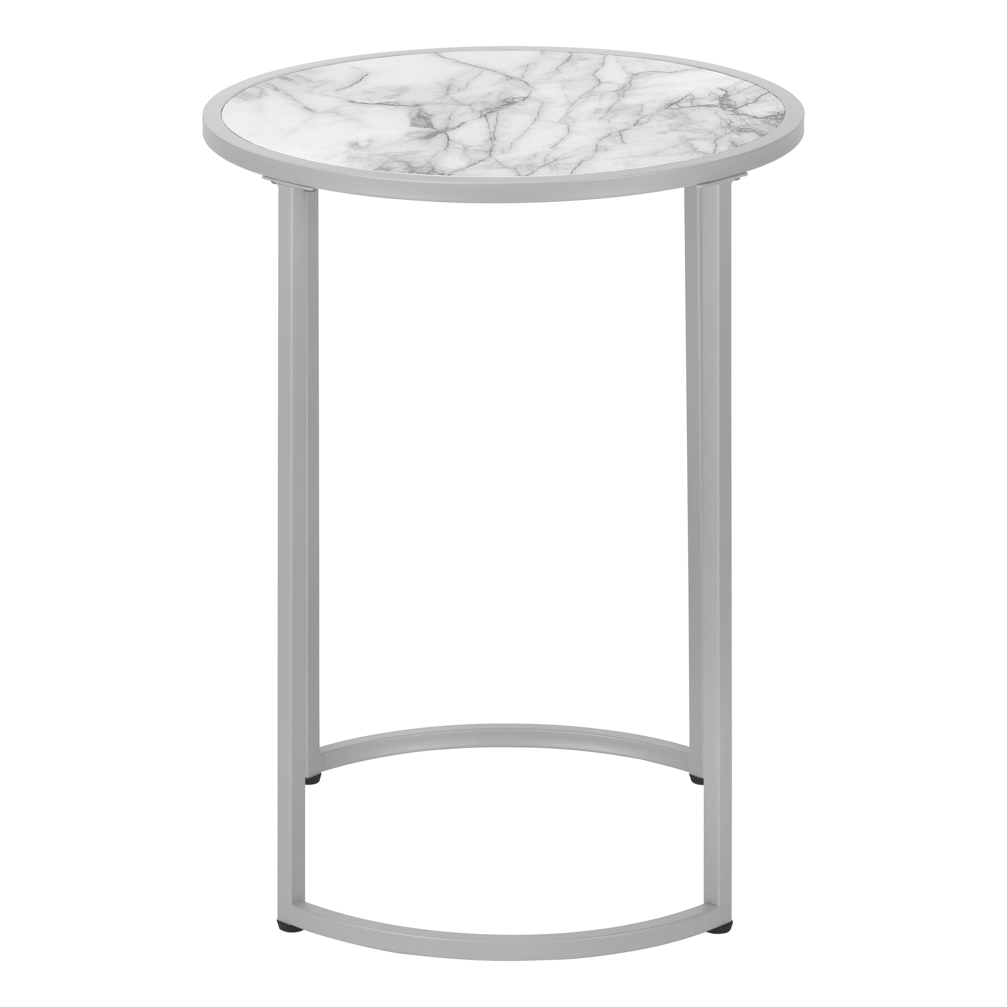 ACCENT TABLE - 24"H / WHITE MARBLE-LOOK / SILVER METAL