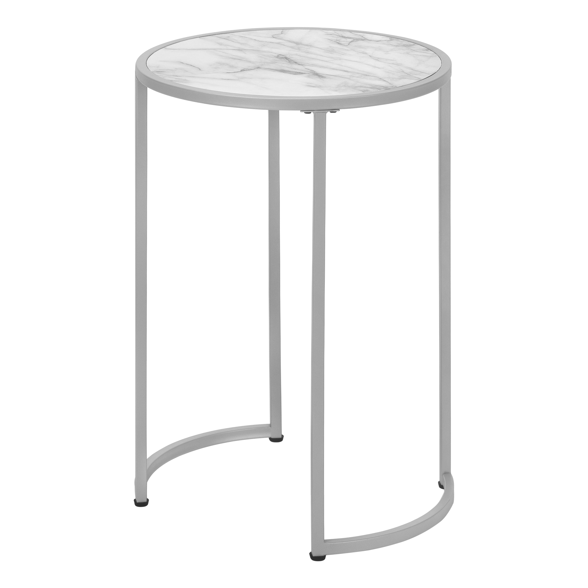 ACCENT TABLE - 24"H / WHITE MARBLE-LOOK / SILVER METAL
