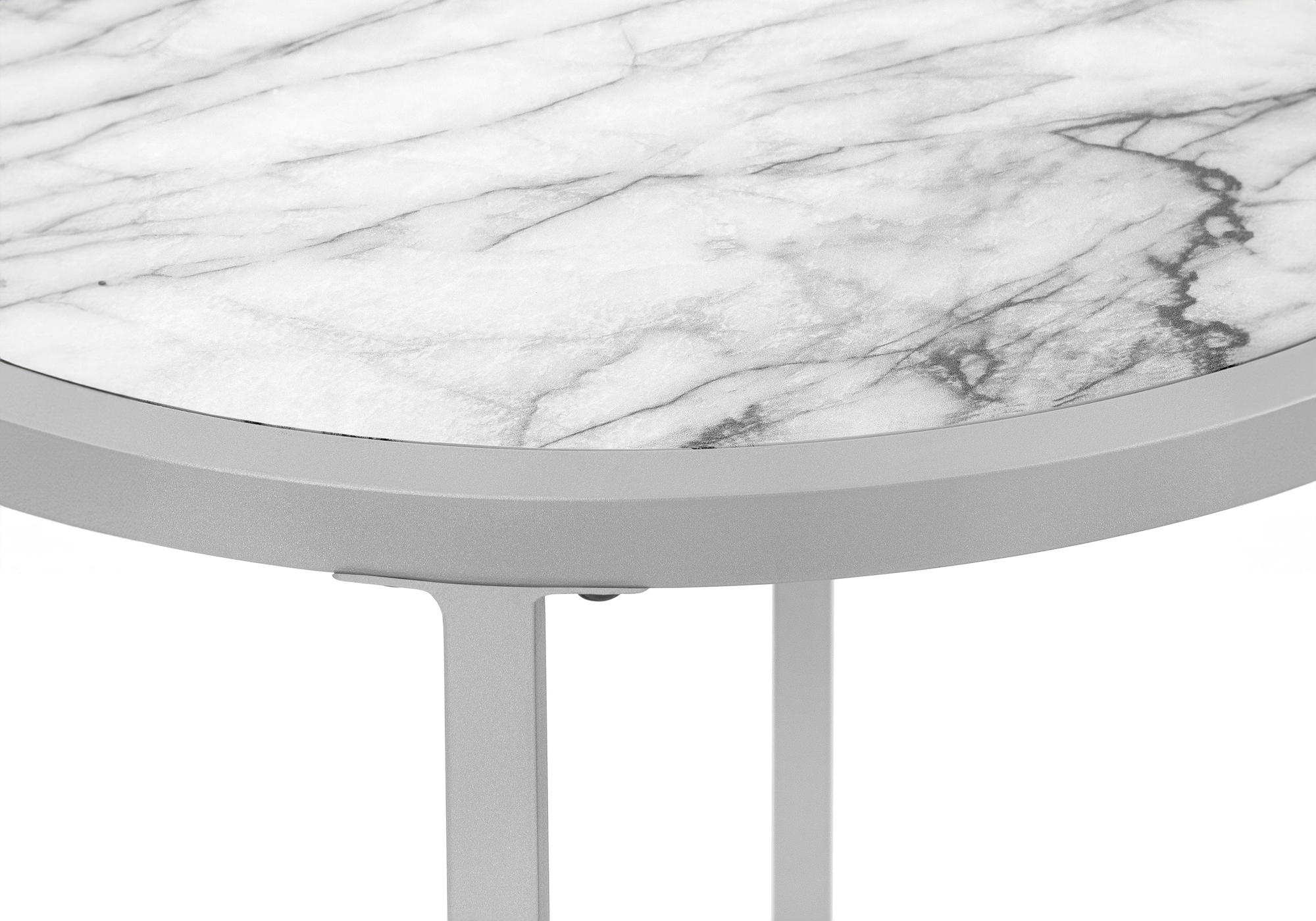 ACCENT TABLE - 24"H / WHITE MARBLE-LOOK / SILVER METAL