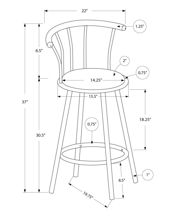 BARSTOOL - 2PCS / 36"H / SWIVEL / WHITE METAL