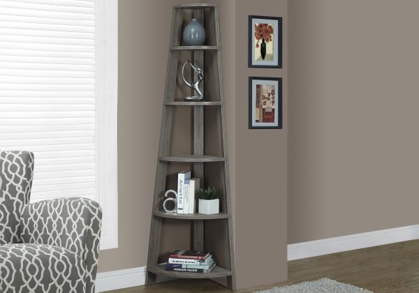 BOOKCASE - 72"H / DARK TAUPE CORNER ACCENT ETAGERE