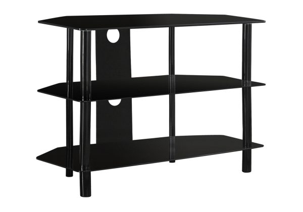 TV STAND - 36"L / BLACK METAL WITH TEMPERED BLACK GLASS