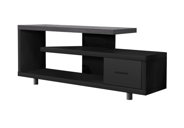 TV STAND - 60"L / BLACK / GREY TOP WITH 1 DRAWER