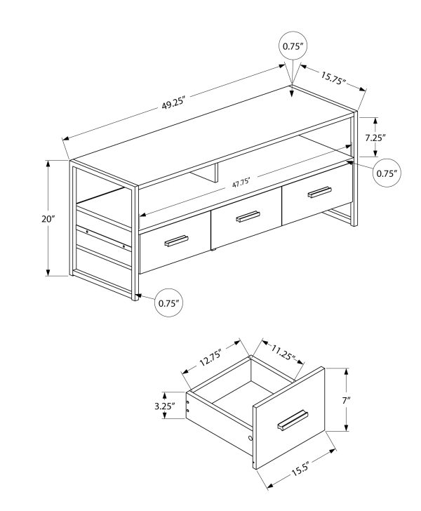 TV STAND - 48"L / DARK TAUPE / BLACK METAL