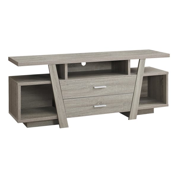 TV STAND - 60"L / DARK TAUPE WITH 2 STORAGE DRAWERS