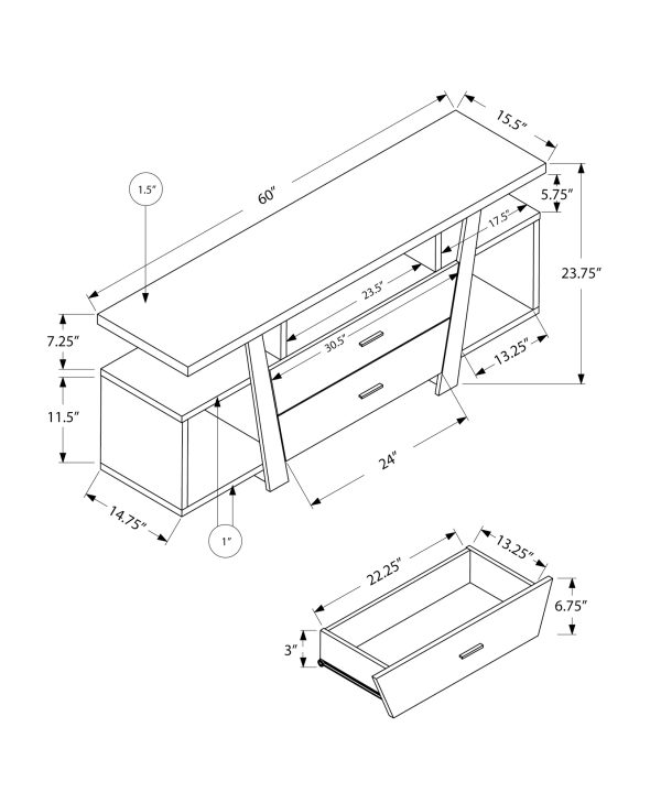 TV STAND - 60"L / DARK TAUPE WITH 2 STORAGE DRAWERS