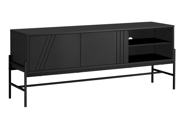 TV STAND - 60"L / BLACK / BLACK METAL WITH STORAGE