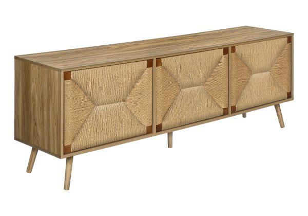 TV STAND - 72"L / LIGHT WALNUT / SEAGRASS WITH 3 DOORS