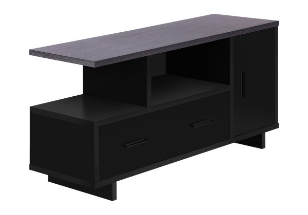 TV STAND - 48"L / BLACK / GREY TOP WITH STORAGE