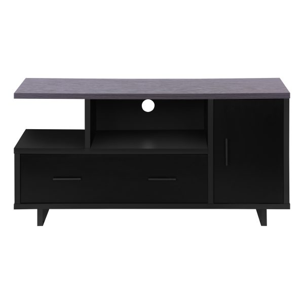 TV STAND - 48"L / BLACK / GREY TOP WITH STORAGE