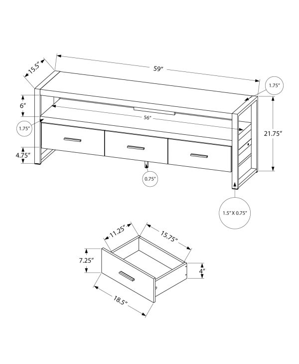 TV STAND - 60"L / TAUPE RECLAIMED WOOD-LOOK / 3 DRAWERS