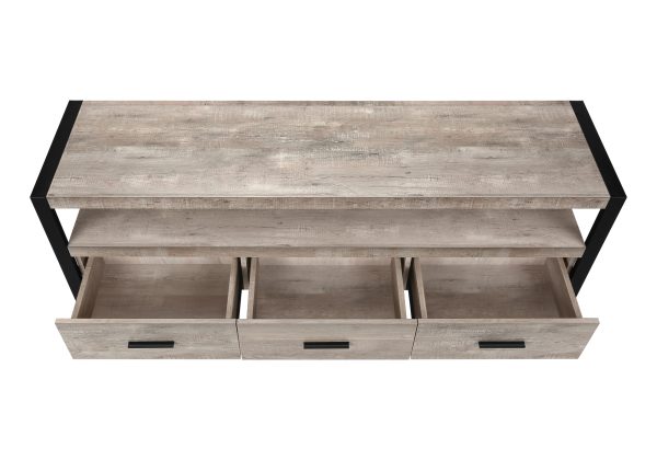 TV STAND - 60"L / TAUPE RECLAIMED WOOD-LOOK / 3 DRAWERS