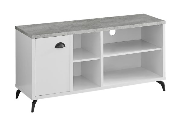 TV STAND - 48"L / WHITE / GREY CEMENT-LOOK TOP
