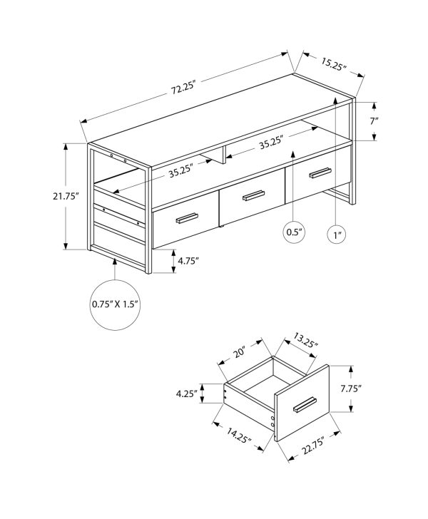 TV STAND - 72"L / BLACK / BLACK METAL