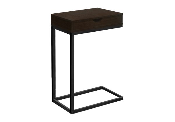 ACCENT TABLE - ESPRESSO / BLACK METAL WITH A DRAWER