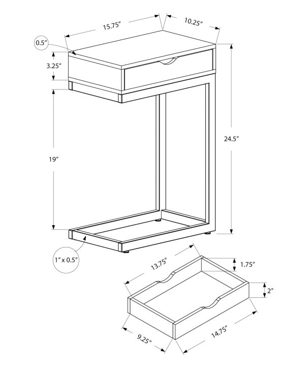ACCENT TABLE - ESPRESSO / BLACK METAL WITH A DRAWER