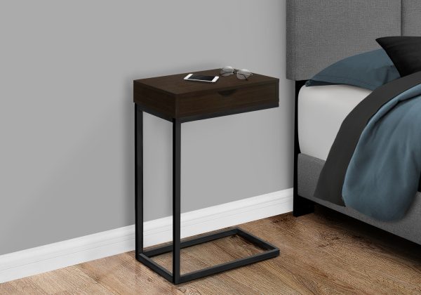 ACCENT TABLE - ESPRESSO / BLACK METAL WITH A DRAWER