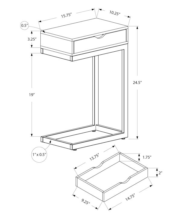 ACCENT TABLE - ESPRESSO / GOLD METAL WITH A DRAWER