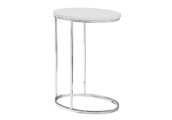 ACCENT TABLE - OVAL / GLOSSY WHITE WITH CHROME METAL