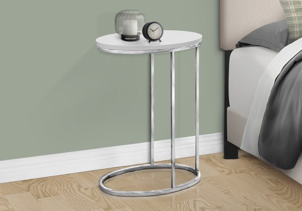 ACCENT TABLE - OVAL / GLOSSY WHITE WITH CHROME METAL