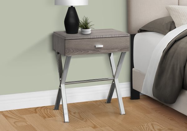 ACCENT TABLE - 24"H / DARK TAUPE / CHROME METAL