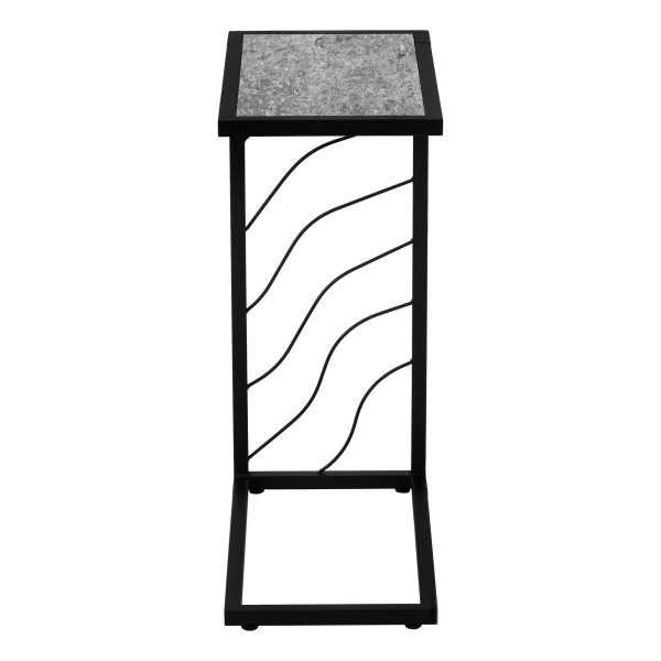 ACCENT TABLE - 25"H / GREY STONE-LOOK / BLACK METAL