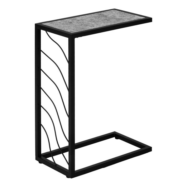 ACCENT TABLE - 25"H / GREY STONE-LOOK / BLACK METAL